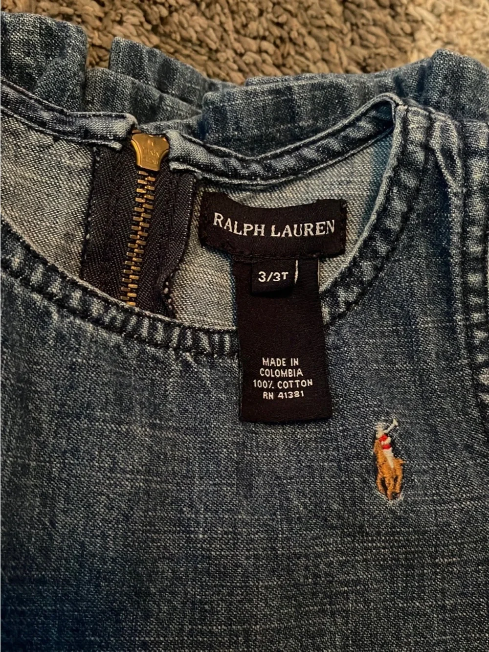 Ralph Lauren Girls' Indigo Denim Ruffle-Hem Dress